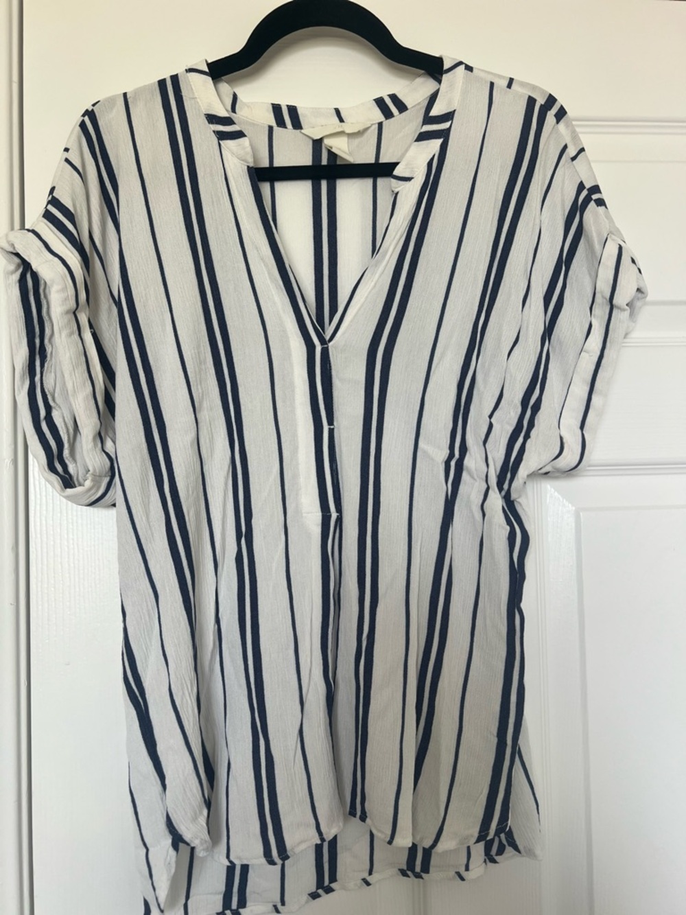 H&M White Top with Navy Vertical Stripes
